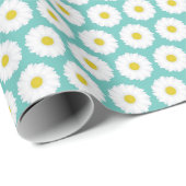 Cute Summer Daisies Pattern on Blue Cadeaupapier (Rol Hoek)