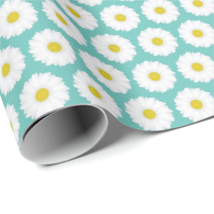 Cute Summer Daisies Pattern on Blue Cadeaupapier