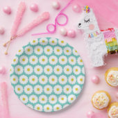 Cute Summer Daisies Pattern on Blue Papieren Bordje (Feest)