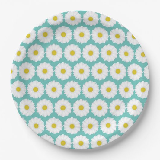 Cute Summer Daisies Pattern on Blue Papieren Bordje (Voorkant)
