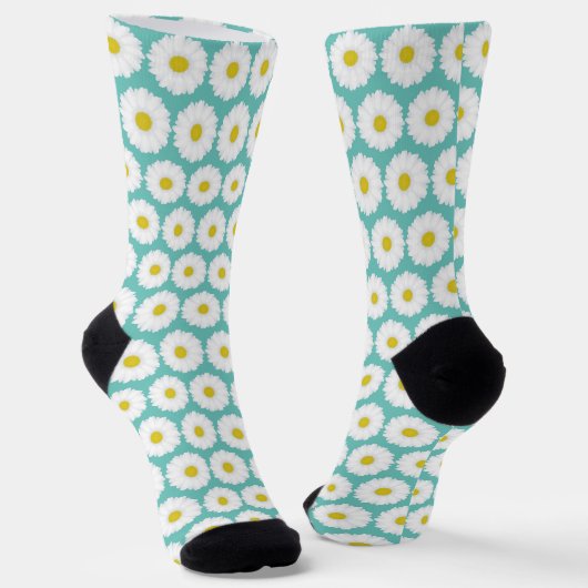 Cute Summer Daisies Pattern on Blue Sokken (Gebogen)