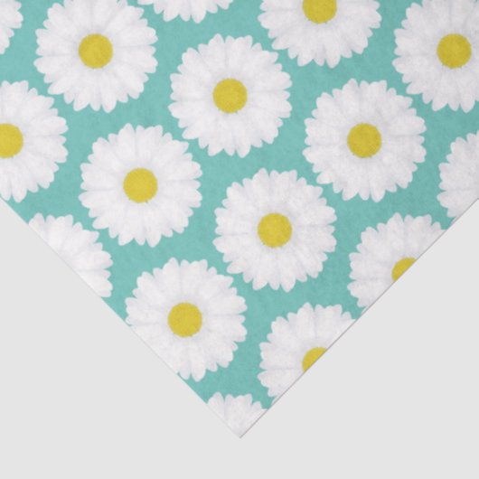 Cute Summer Daisies Pattern on Blue Tissuepapier (Detail)