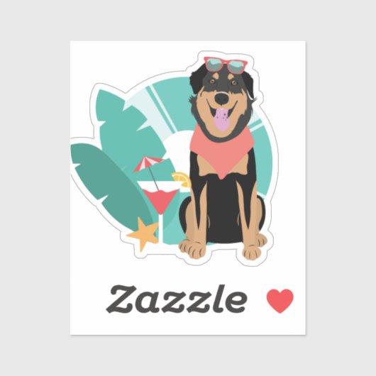 Cute Summer Dog met zonnebril Classic Round Stic Sticker (Vel)
