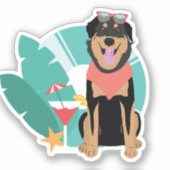 Cute Summer Dog met zonnebril Classic Round Stic Sticker (Voorkant)