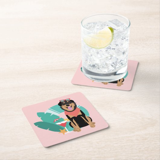 Cute Summer Dog met zonnebril Kartonnen Onderzetters (Insitu)