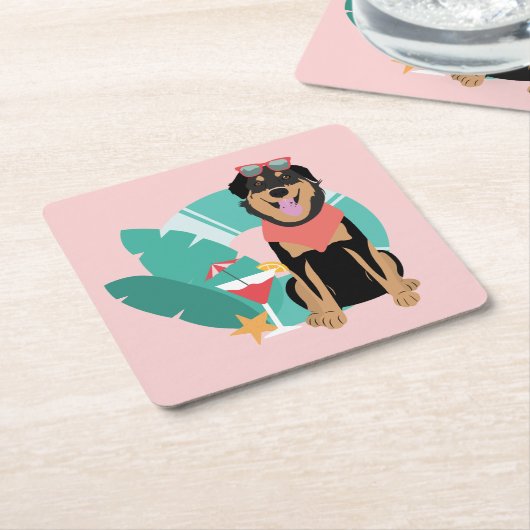 Cute Summer Dog met zonnebril Kartonnen Onderzetters (Schuin)