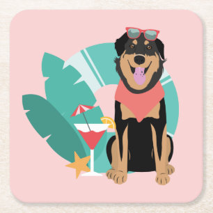 Cute Summer Dog met zonnebril Kartonnen Onderzetters