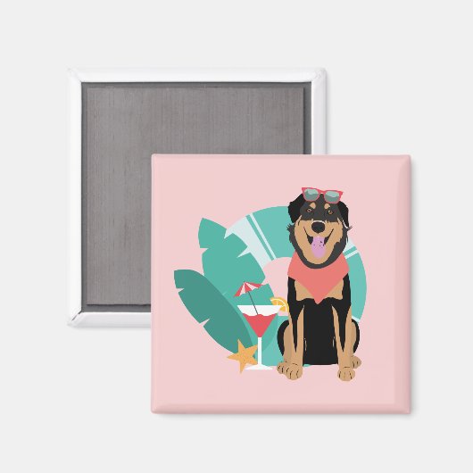 Cute Summer Dog met zonnebril Magneet (Voorkant / Achterkant)