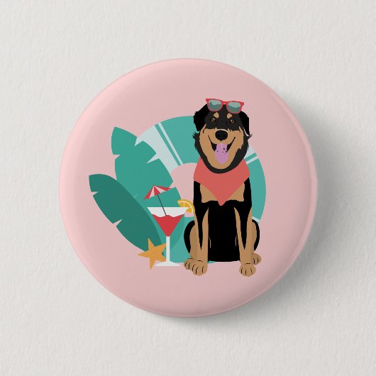 Cute Summer Dog met zonnebril Ronde Button 5,7 Cm (Voorkant)