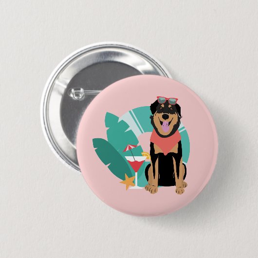 Cute Summer Dog met zonnebril Ronde Button 5,7 Cm (Voorkant /achterkant)