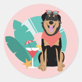 Cute Summer Dog met zonnebril Ronde Sticker