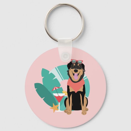 Cute Summer Dog met zonnebril Sleutelhanger (Voorkant)