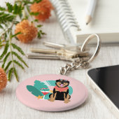 Cute Summer Dog met zonnebril Sleutelhanger (Zijkant)