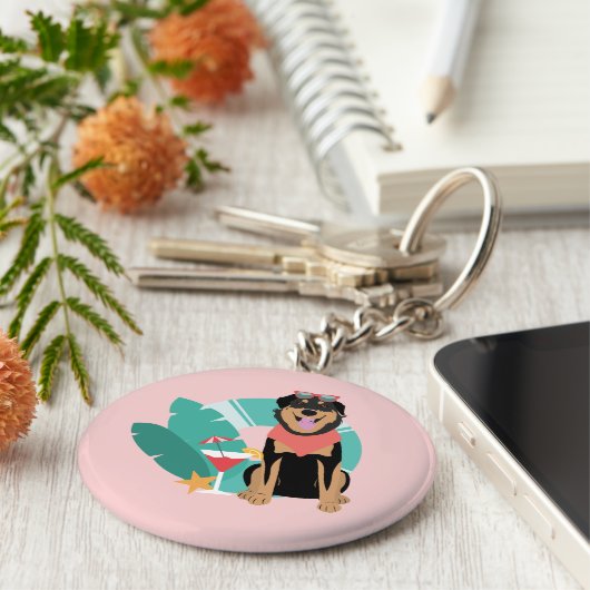 Cute Summer Dog met zonnebril Sleutelhanger (Zijkant)
