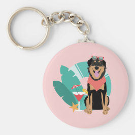 Cute Summer Dog met zonnebril Sleutelhanger