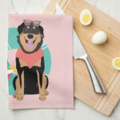 Cute Summer Dog met zonnebril Theedoek (Quarter Fold)