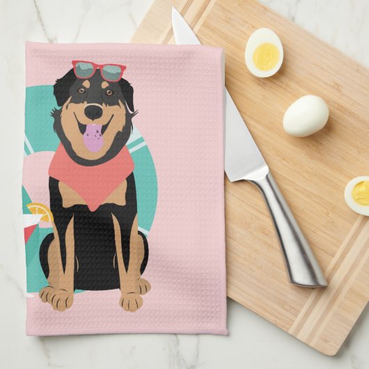 Cute Summer Dog met zonnebril Theedoek (Quarter Fold)