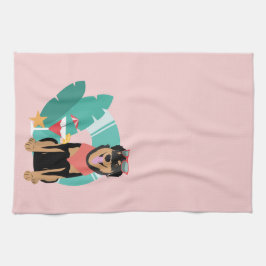 Cute Summer Dog met zonnebril Theedoek