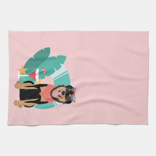 Cute Summer Dog met zonnebril Theedoek (Horizontaal)