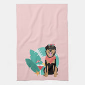 Cute Summer Dog met zonnebril Theedoek (Verticaal)