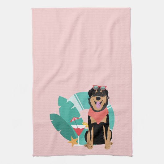 Cute Summer Dog met zonnebril Theedoek (Verticaal)