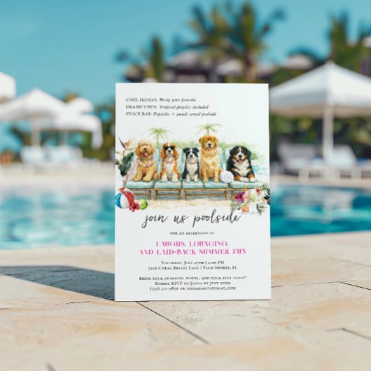 Cute Summer Dogs | Tropical Poolside Party Kaart
