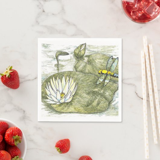 Cute Summer Dragonfly en Lilly Pad Servetten (Insitu)