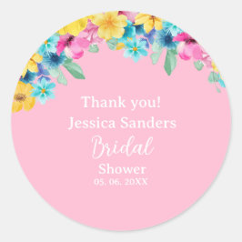 Cute Summer floral Bridal Shower  Ronde Sticker