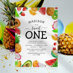 Cute Summer Fruit First Birthday Invision Kaart