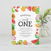 Cute Summer Fruit First Birthday Invision Kaart (Staand voorkant)