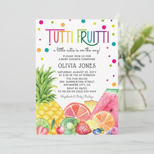 Cute Summer Fruit Tutti Fruitti Baby shower Kaart (Staand voorkant)