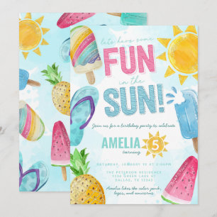 Cute Summer Fun in Sun Pool Party Birthday Kaart