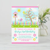 Cute Summer Garden and Birds Birthday Kaart (Staand voorkant)