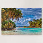 Cute  Summer Hawaiian Beach Waterverf Art Legpuzzel<br><div class="desc">Een prachtig hedendaags schilderij van heldere blauwe zomerhemel boven aqua turquoise blauwe oceaan en groene palmbomen en bladeren op een strand in Hawaï. Dit ,  elegante en funky hipster-ontwerp voor de liefhebber van flora en fauna,  Hawaii,  stranden en zand,  vakantie en reizen naar exotische plaatsen en wereldlanden.</div>