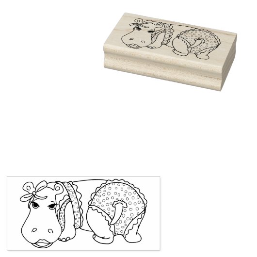 Cute Summer Hippo in Polka-dot Ruffled Swimsuit | Rubberstempel (Gestempeld)