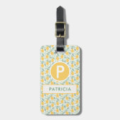 Cute Summer Lemon Botanical Pattern Monogram Bagagelabel (Voorkant verticaal)