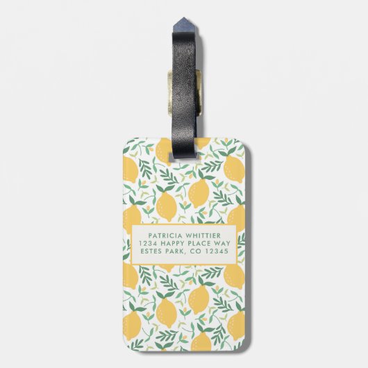 Cute Summer Lemon Botanical Pattern Monogram Bagagelabel (Achterkant verticaal)