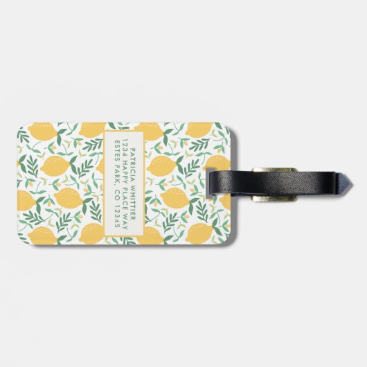 Cute Summer Lemon Botanical Pattern Monogram Bagagelabel (Achterkant horizontaal)