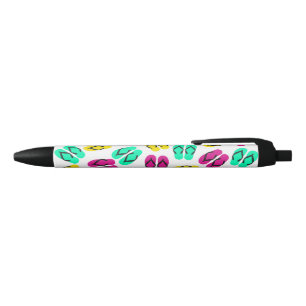 Cute Summer Neon Teenslippers Pattern Zwarte Inkt Pen