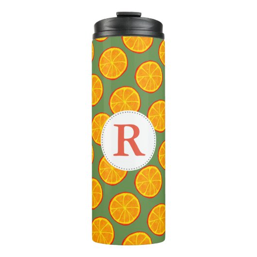 Cute Summer Oranje Slices Monogram Thermosbeker (Voorkant)