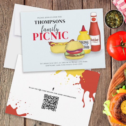 Cute Summer Picnic BBQ Fun QR Code Social Media Kaart
