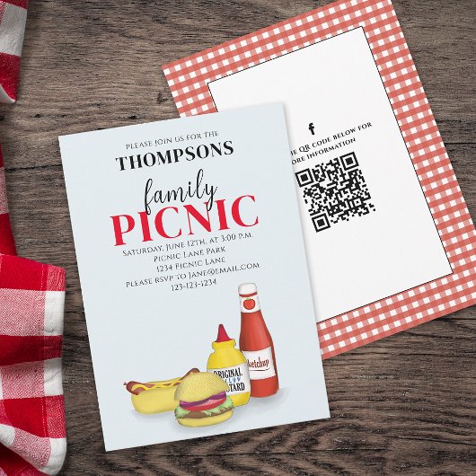 Cute Summer Picnic Trendy QR Code Social Media Kaart