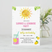 Cute summer pink lemonade invitation kaart (Staand voorkant)