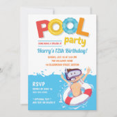 Cute Summer Pool Party Boy Birthday Kaart (Voorkant)
