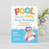 Cute Summer Pool Party Boy Birthday Kaart (Staand voorkant)