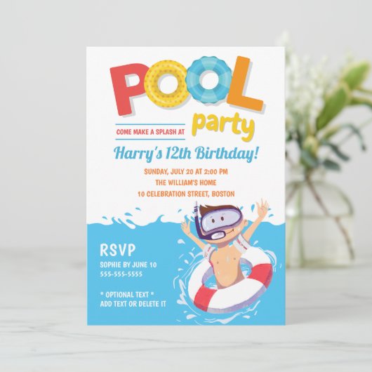 Cute Summer Pool Party Boy Birthday Kaart (Staand voorkant)