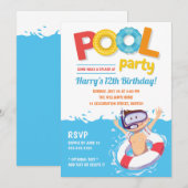 Cute Summer Pool Party Boy Birthday Kaart (Voorkant / Achterkant)