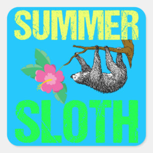 Cute Summer Sloth Blue Vierkante Sticker