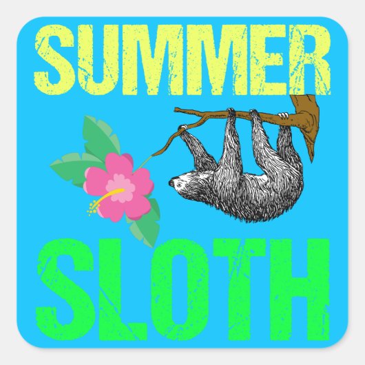 Cute Summer Sloth Blue Vierkante Sticker (Voorkant)