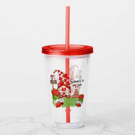 Cute Summer Strawberry Gnome Acryl Drinkbeker (Voorkant)